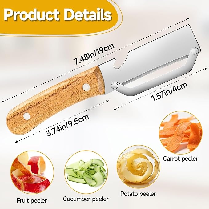 Multi-Functional Vegetable Peeler for Kitchen, 2026 New Zero Snag Wooden Kitchen Tool Ergonomic Design with Wooden Handle and Bottle Opener, Suitable for Fruits and Vegetables(2PCS)
