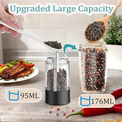 Gravity Electric Salt and Pepper Grinder Set, Automatic Salt Pepper Mill Grinder with Adjustable Coarseness, Large Capacity, LED Light & Easy Refill, USB Rechargeable Spice Grinders for Kitchen