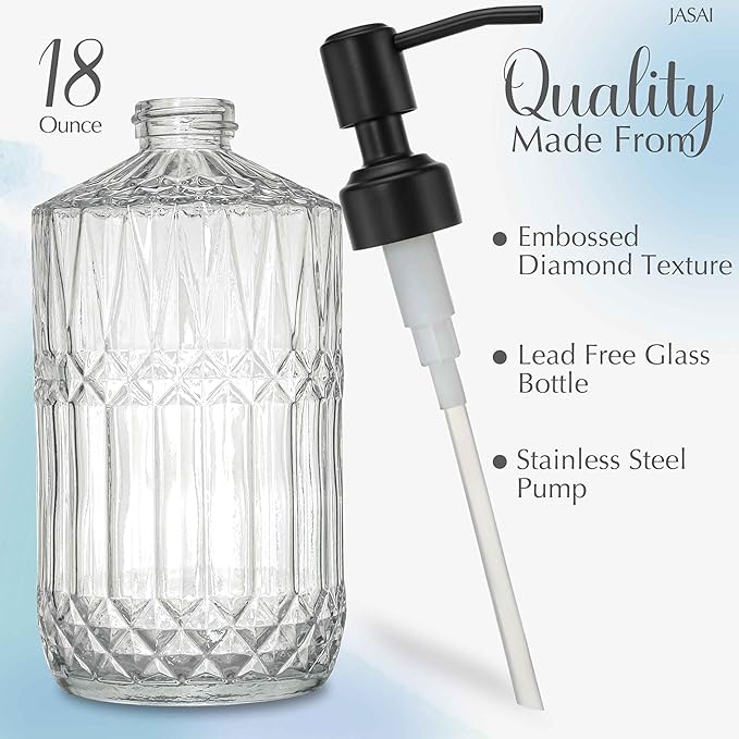 JASAI 18Oz Glass Soap Dispenser with Black Rust Proof Pump, Refillable Kitchen soap Dispenser Thick Glass, Soap Dispenser Bathroom for Hand soap, Dish Soap, Lotion, Body Wash.（Black） - Image 2