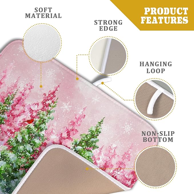 Santa Claus Dish Drying Mats for Kitchen Counter Watercolor Forest Decoration Coffee Mat for Table Decor - Image 4