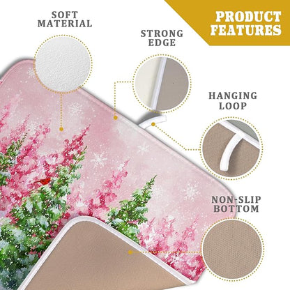 Santa Claus Dish Drying Mats for Kitchen Counter Watercolor Forest Decoration Coffee Mat for Table Decor - Image 4