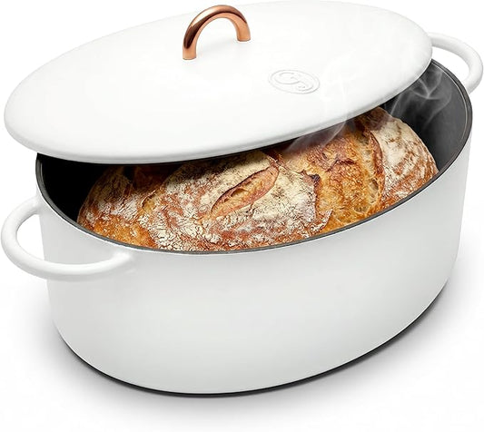 Great Jones Dutchess Cast Iron Dutch Oven Pot With Lid (Salt) - Large 6.75 Quart Size, Dual Handles - All Stovetop Safe - 500° Dutch Oven For Bread Baking | Dishwasher Friendly