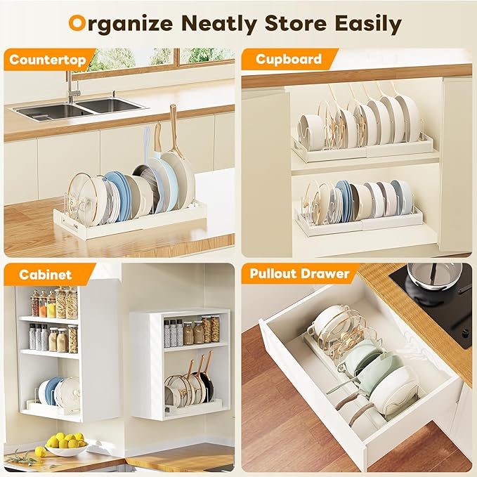 Dayacoco Pots and Pans Organizer Under Cabinet with 10 Adjustable Compartments - Pot Lid Holder, Expandable Pan Organizer for Cabinet, Pot Rack for Kitchen Cabinet, Frying Rack, Lid, Cookware,1 Pcs - Image 5