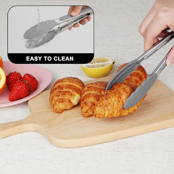 Hotec 7-Inch Mini Silicone Kitchen Tongs, Heat Resistant Non-Stick Small Serving Tongs with Silicone Tips, Food Safe Cooking Tongs Set of 3 (Black, Grey, White) - Image 6