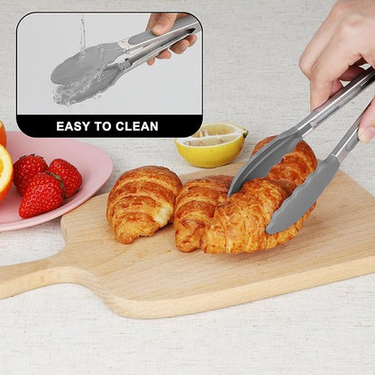 Hotec 7-Inch Mini Silicone Kitchen Tongs, Heat Resistant Non-Stick Small Serving Tongs with Silicone Tips, Food Safe Cooking Tongs Set of 3 (Black, Grey, White) - Image 6