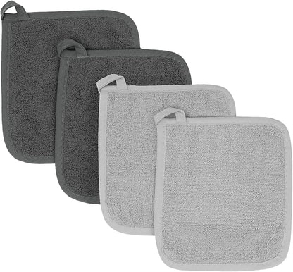 RITZ Terry Potholder & Hot Pad: Unparalleled Heat Resistant, Durable 100% Cotton – Ergonomically Designed for Optimal Grip – Easy-Care Machine Washable – 4-Pack, Titanium/Graphite by Ritz+Foodservice