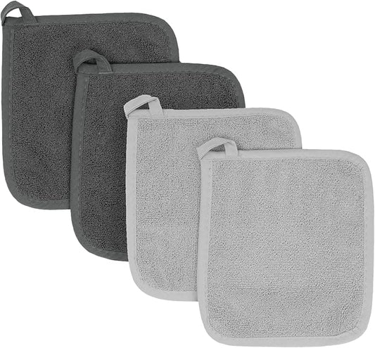 RITZ Terry Potholder & Hot Pad: Unparalleled Heat Resistant, Durable 100% Cotton – Ergonomically Designed for Optimal Grip – Easy-Care Machine Washable – 4-Pack, Titanium/Graphite by Ritz+Foodservice