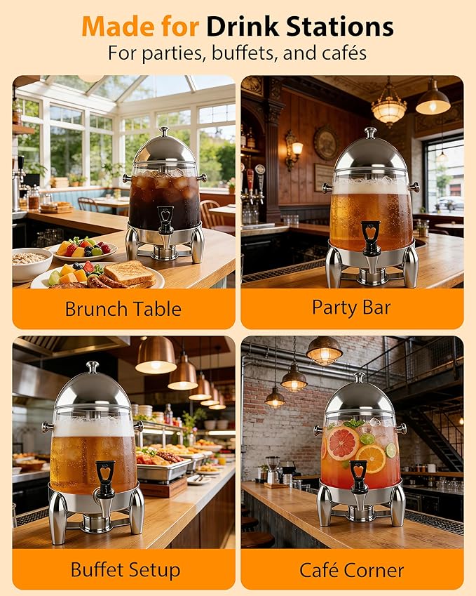 Beverage Dispenser with Stand, 3 Gallon Drink Dispenser for Parties,Events,Buffet &Self-Serve,Dual Ice Tube Core Fruit Infuser,Leakproof Spigot,Clear PC Container, Stainless Steel Lid&Base - Image 7