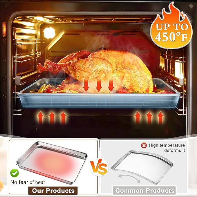 Baking Sheet Set of 2, Commercial Grade Stainless Steel Cookie Sheets for Baking, 17.5''x13'' / 15.7''x12'', Thicker and Firmer Baking Pans Set, Rust & Warp Resistant & Nonstick, Nontoxic & Heavy Duty - Image 4
