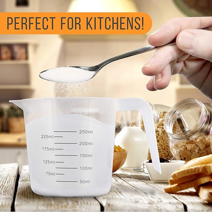U.S. Kitchen Supply Plastic Measuring Cups with Handles - 8 oz (250 ml) Liquid Measuring Cup Set of 6 - Clear Microwave Safe Kitchen Cups - Measure in mL or Ounces, Measurement Cup for Cooking - Image 4