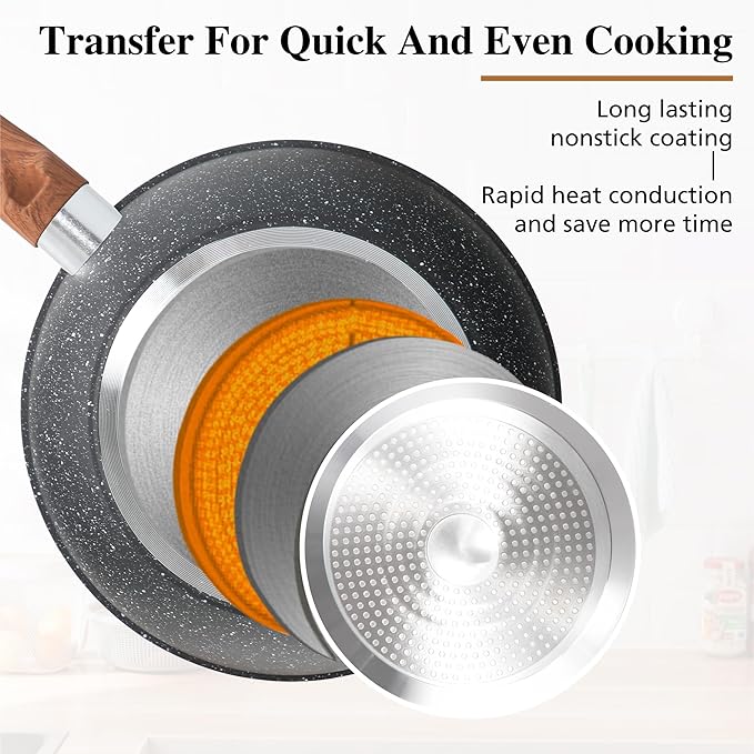 30 Piece Pots and Pans Set Non Stick, Granite Induction Cookware Sets, Nonstick Kitchen Cookware Sets, Non Toxic Cookware Set with Frying Pans and Saucepan, Kitchen Pots and Pans Set, Black - Image 5