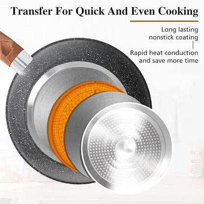 30 Piece Pots and Pans Set Non Stick, Granite Induction Cookware Sets, Nonstick Kitchen Cookware Sets, Non Toxic Cookware Set with Frying Pans and Saucepan, Kitchen Pots and Pans Set, Black - Image 5