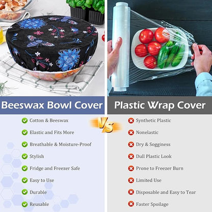 5-Size Reusable Beeswax Bowl Covers for Bread Proofing, Cotton Cloth Flexible Beeswax Wraps for Food Storage(Butterfly) - Image 7