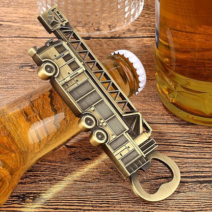 Fire Truck Bottle Opener – Firefighter Gifts for Men, Dad, Grandpa – Bronze Fire Truckt-Shaped Bar Accessory with Gift Bag – Perfect for Birthday Fathers Day Christmas BBQ Camping