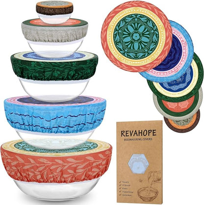 5-Size Reusable Beeswax Bowl Covers for Bread Proofing, Cotton Cloth Flexible Beeswax Wraps for Food Storage(Colorful Concentric Circle) by Revahope