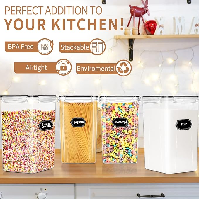 PRAKI Extra Large Tall Airtight Food Storage Containers 6.5L / 220oz, BPA Free, 4pcs Pantry Kitchen Organizers and Storage for Flour, Sugar, Plastic Flour Container with 20 Labels & Maker - Image 5