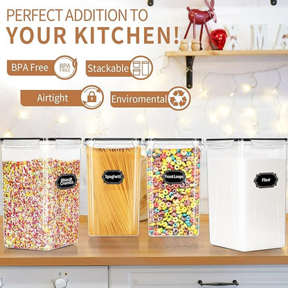 PRAKI Extra Large Tall Airtight Food Storage Containers 6.5L / 220oz, BPA Free, 4pcs Pantry Kitchen Organizers and Storage for Flour, Sugar, Plastic Flour Container with 20 Labels & Maker - Image 5