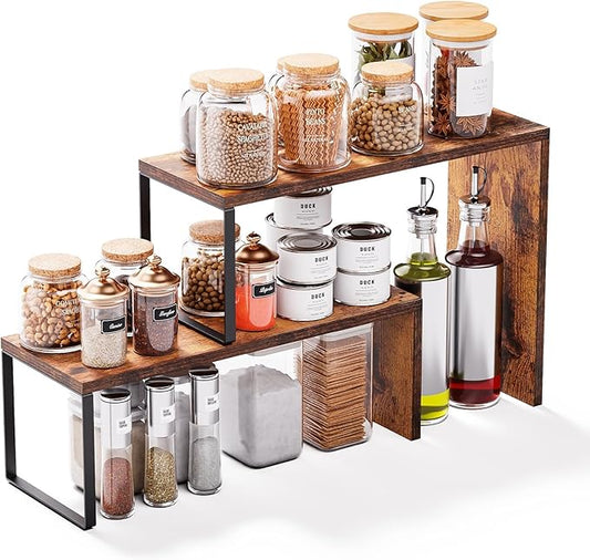 Kitchen Countertop Organizer, Spice Rack Cabinet Organizer Shelf Stackable Counter Corner Shelves Organization and Storage for Pantry, Counter top, Coffee Station Wood Rustic Brown by Unknown