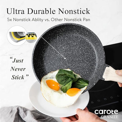 CAROTE 44pcs Pots and Pan Set Nonstick, Cookware Sets, Cooking Set Non Stick, Induction Cook Ware with Bakeware Set, Kitchen Knife Set - Image 5