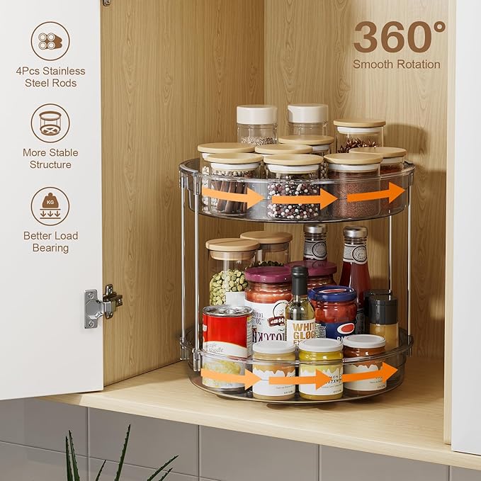 LAMU 2 Pack 2 Tier Lazy Susan Turntable Organizer 12'' Rotating Spice Rack Organization for Cabinet, Kitchen, Pantry, Countertop, Bathroom, Vanity, Medicine Cabinet Organizer, Grey - Image 5