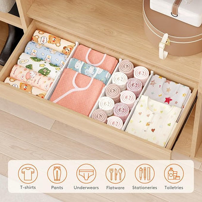 Lifewit 4" Tall 14 Pack Drawer Dividers, 27-42cm/10.5-16.5" Expandable Drawer Divider for Clothes, Adjustable Dresser Drawer Organizers, Drawers Separators for Dresser/Bathroom/Closet/Kitchen White