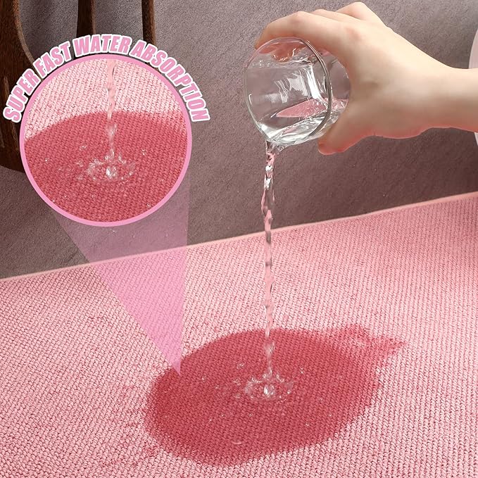 Hushee 2 Pack Extra Large Dish Drying Mat Microfiber Absorbent Dish Drying Pad Large Size Dishes Drainer Mats for Countertop, Sink, Refrigerator or Dryer (30 x 24 Inch,Pink) - Image 3