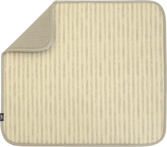 S&T INC. Dish Drying Mat, 16” x 18”, Absorbent Microfiber Kitchen Counter Mat, Dish Drying Pad for Dishes, Utensils, Pots and Pans, Large, Cream Distressed Lines by STINC