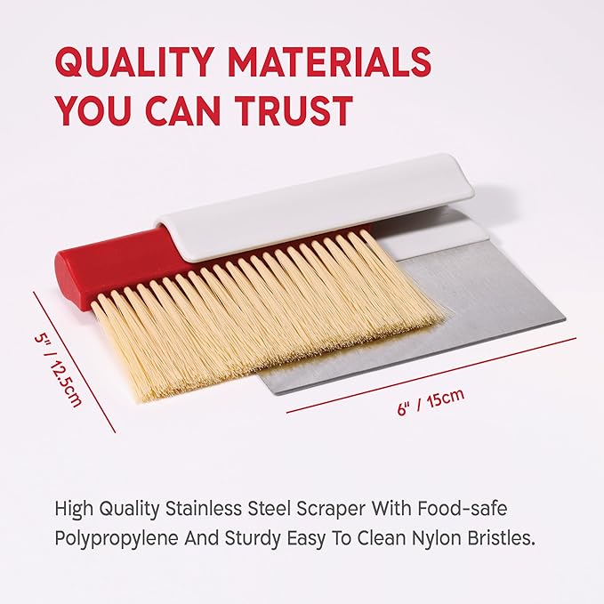 KneadAce Dough Scraper & Baker’s Brush Set. Stainless Steel Bench Scraper & Flour Cleaning Brush. Kitchen Tool for Pastry, Sourdough and Baking Prep Bread Dough Cutter, Gift For Bakers (White/Red) - Image 9