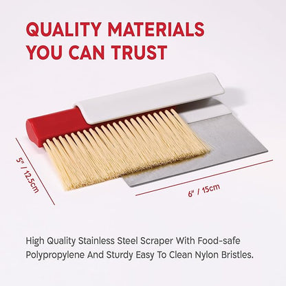 KneadAce Dough Scraper & Baker’s Brush Set. Stainless Steel Bench Scraper & Flour Cleaning Brush. Kitchen Tool for Pastry, Sourdough and Baking Prep Bread Dough Cutter, Gift For Bakers (White/Red) - Image 9
