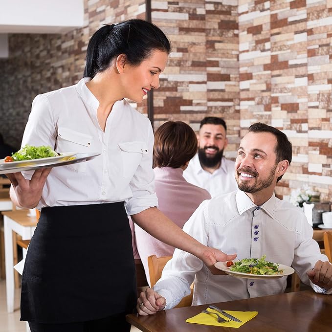 GREEN LIFESTYLE 3 Pack Server Aprons with 3 Pockets - Waist Apron, Waitress Apron for Women and Man, Water Resistant with Long Waist Strap Reinforced Seams, Half Apron (Black) - Image 3