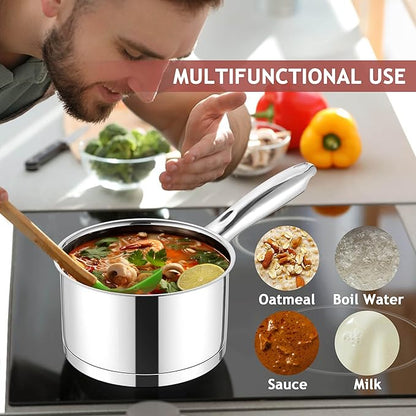 E-far Stainless Steel Saucepan with Lid, 2 Quart Sauce Pan Induction Pot for Cooking, Boiling, Compatible with All Stoves, Healthy & Non Toxic, Oven & Dishwasher Safe - Image 4