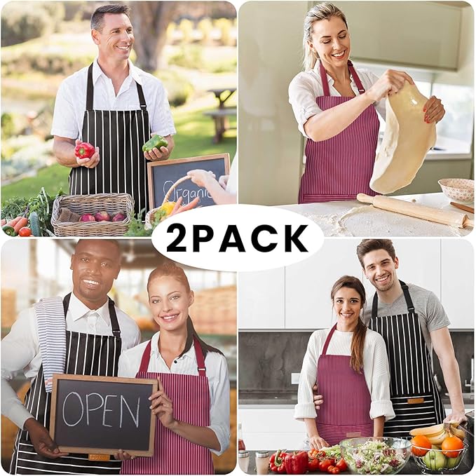 BeLuyi 2 Pack Adjustable Bib Apron with 2 Pockets Chef Cooking Kitchen Restaurant Aprons for Women Men - Image 7