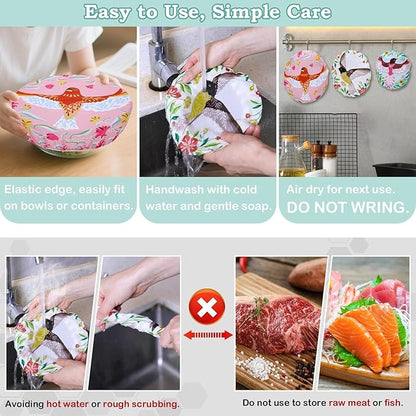 5-Size Reusable Beeswax Bowl Covers for Bread Proofing, Cotton Cloth Flexible Beeswax Wraps for Food Storage(Floral Bird) - Image 6