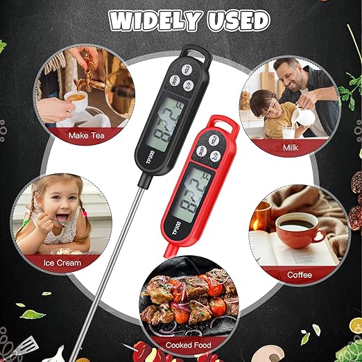 Copkim 6 Pcs Meat Food Thermometer Food with Probe Water Liquid Instant Read Digital Thermometer Kitchen Cooking Supplies for Cooking BBQ Milk Yogurt (Red,Black) - Image 7