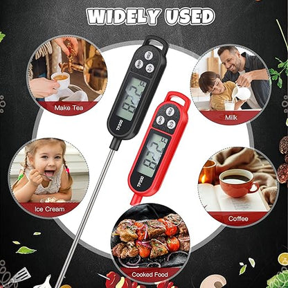Copkim 6 Pcs Meat Food Thermometer Food with Probe Water Liquid Instant Read Digital Thermometer Kitchen Cooking Supplies for Cooking BBQ Milk Yogurt (Red,Black) - Image 7