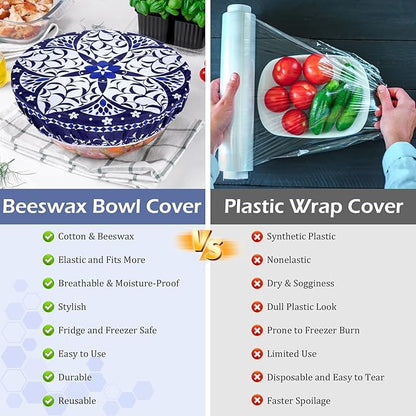2 Large Reusable Beeswax Bowl Covers for Bread Proofing, 10/12 Inch Elastic Beeswax Wraps Cotton Cloth Sourdough Bowl Covers for Proofing Baskets, Mixer Bowls, Food Storage Containers