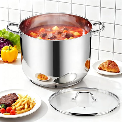 Herogo 24-Quart 18/10 Stainless Steel Stock Pot with Lid, Large Heavy Duty Soup Pot Compatible with Electric, Gas, Induction and Gas Cooktops, Non-Toxic & Corrosion Resistant, Dishwasher Safe