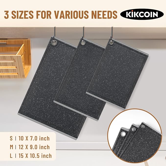 Kikcoin Plastic Cutting Boards for Kitchen, 3-Piece Large Cutting Board Set Dishwasher Safe Chopping Boards with Non-slip Feet and Juice Grooves, Light Gray - Image 2