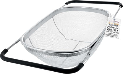 U.S. Kitchen Supply Stainless Steel Colander Strainer - 6-Quart Collapsible Colander with Expandable Rubber Handles - Rectangular Sieve, Fine Mesh Stainless Steel Strainers and Colanders for Kitchen by USKitchenSupply