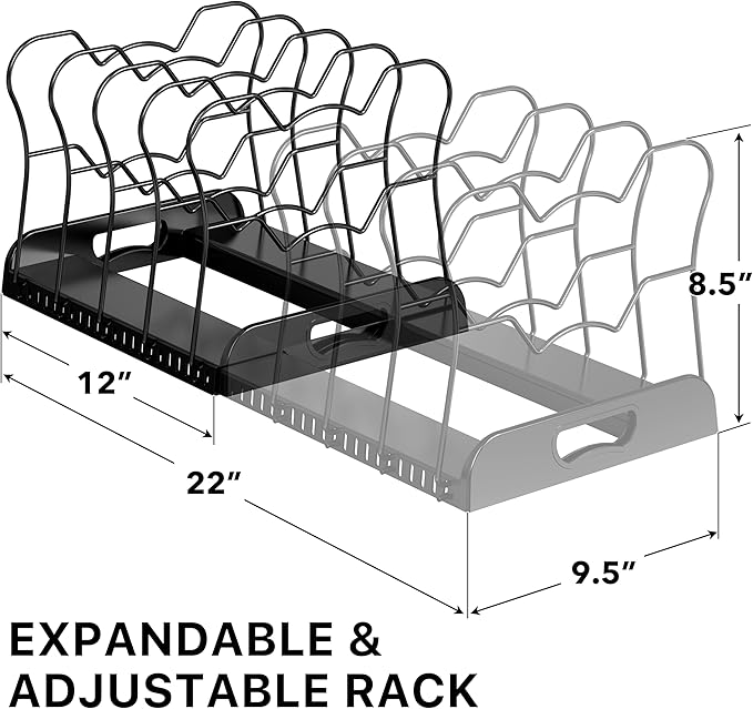 Simple Houseware Expandable Pan Organizer Rack, 10 Adjustable Compartments, Black - Kitchen Cabinet Organizer for Pots, Pans, Lids & Bakeware - Pantry & Countertop Storage - Image 2