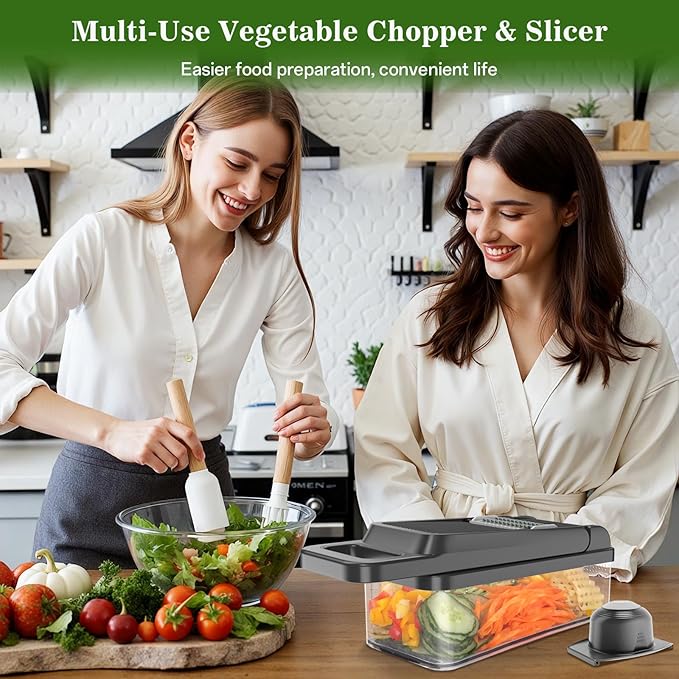 HomeHacks Vegetable Chopper Vegetable Cutter, 15 in 1 Kitchen Gadget, Dicer, Slicer, Onion Cutter, Salad, Cheese Grater & Egg Separator - Multi-Functional Veggie Chopper Lid with Handle (Grey) - Image 7