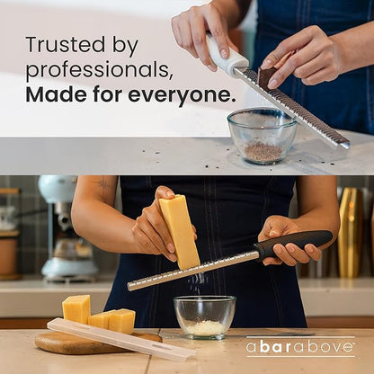 A Bar Above Lemon Zester and Cheese Grater, Professional 12 Inch Stainless Steel Hand Grater for Citrus, Parmesan, Ginger, Chocolate, Ergonomic Handle, Dishwasher Safe, Perfect Kitchen Gadget, Black - Image 2