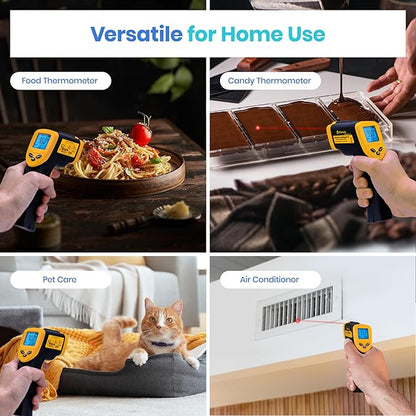 Etekcity Infrared Thermometer Laser Temperature Gun 774, Meat Food Candy Oven Thermometer for Griddle Accessories, Heat Gun for Cooking Refrigerator Tools, Adjustable Emissivity & Max Measure, Yellow - Image 2