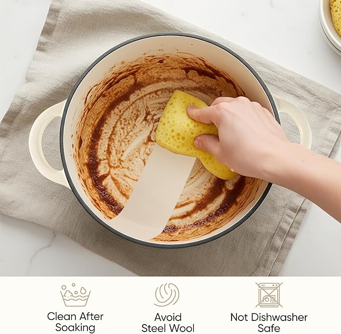 4.5 Quart Dutch Oven Pot with Lid, Non Stick Enameled Cast Iron Dutch Oven for Bread Baking, Heavy-Duty, Oven Safe Ceramic Cookware Up to 500°F for Baking, Braising, Stews, Roasting, Beige - Image 7