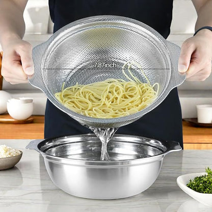 Stainless Steel Colander for Kitchen, 2.5QT Rice Washer Strainer with Mixing Bowl, Colander Bowl Set with Microporous for Washing Rice, Pasta, Spaghetti, Fruits, Dishwasher Safe(2PC) - Image 2