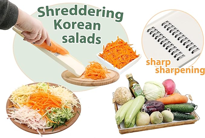 KOREAN CARROT GRATER SALAD White - GRATER SLICER - Chopper Vegetable - Knife Korean Carrot - Slicer Kitchen Food - Slicer Carrot - Mandoline Slicer for Kitchen - Slicer GRATER KOREAN