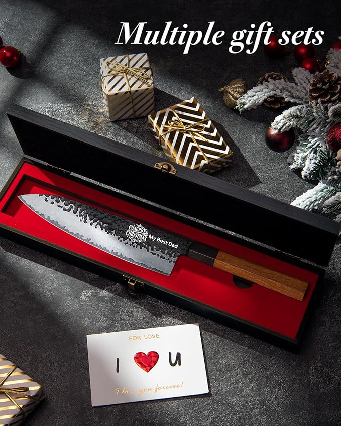 FAMCÜTE Personalized Gifts for Men Engraved Custom Japanese Knife, Hand Forged High Carbon Steel Chef Knife With Rosewood Handle, Birthday Day Gifts for Your Loved Ones (Sandalwood Gift Box) - Image 4