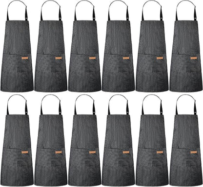 Handepo 12 Pcs Cotton Aprons for Women Men with Pockets Soft Adjustable Bib Stripe Aprons for Cooking Kitchen Chef by Handepo