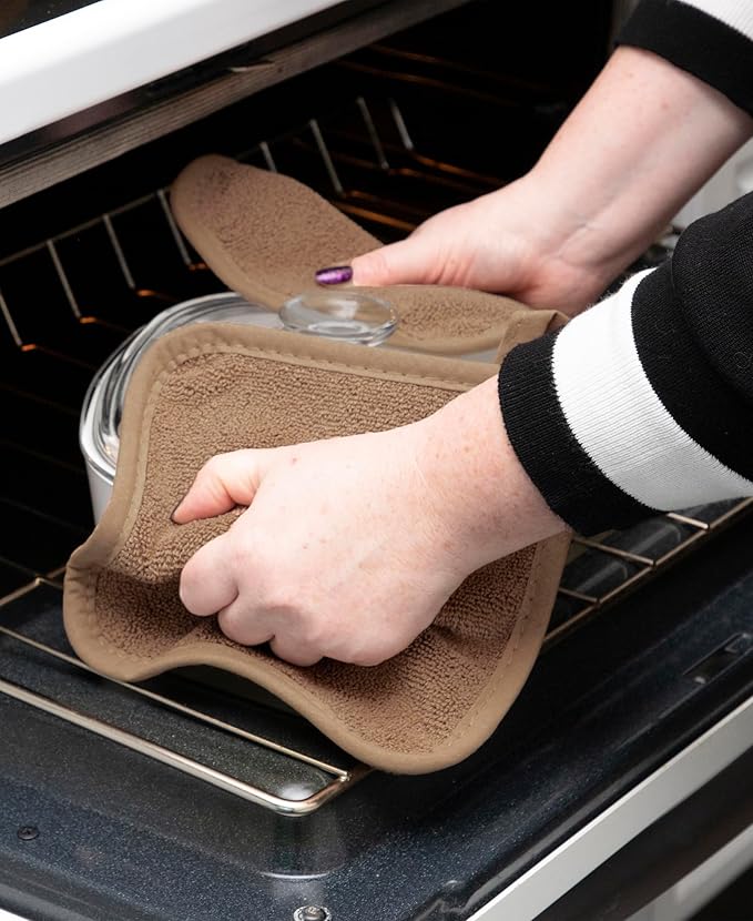 RITZ Terry Potholder & Hot Pad: Unparalleled Heat Resistant, Durable 100% Cotton – Ergonomically Designed for Optimal Grip – Easy-Care Machine Washable – 4-Pack, Mocha/Graphite - Image 4