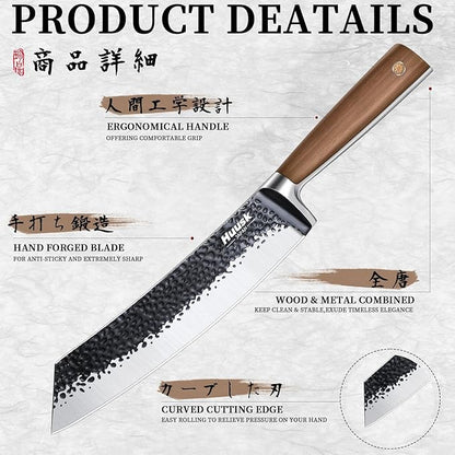 Huusk Butcher Knife 8.5 Inch Meat Cleaver Knife Japanese Vegetable Cleaver High Carbon Steel Meat Cutting Knife Hand Forged Knives for Home Kitchen BBQ with Present Box - Image 4